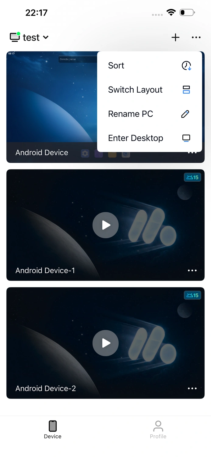 Create an Android device remotely