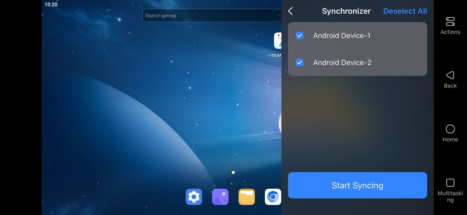 Select devices to start synchronization