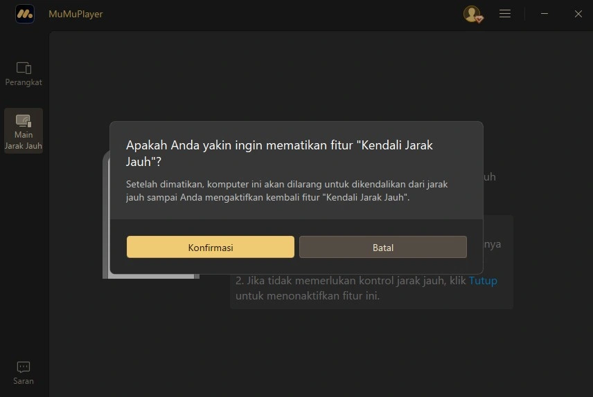 Kendali jarak jauh dinonaktifkan