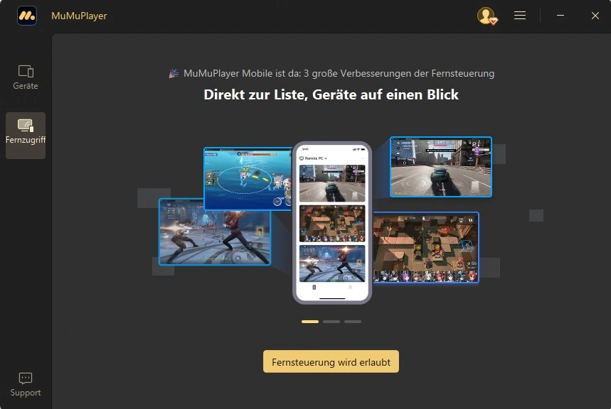 Oberfläche nach der Anmeldung