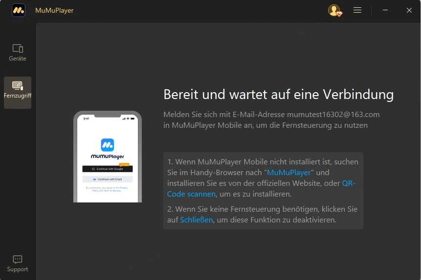 Oberfläche nach der Anmeldung