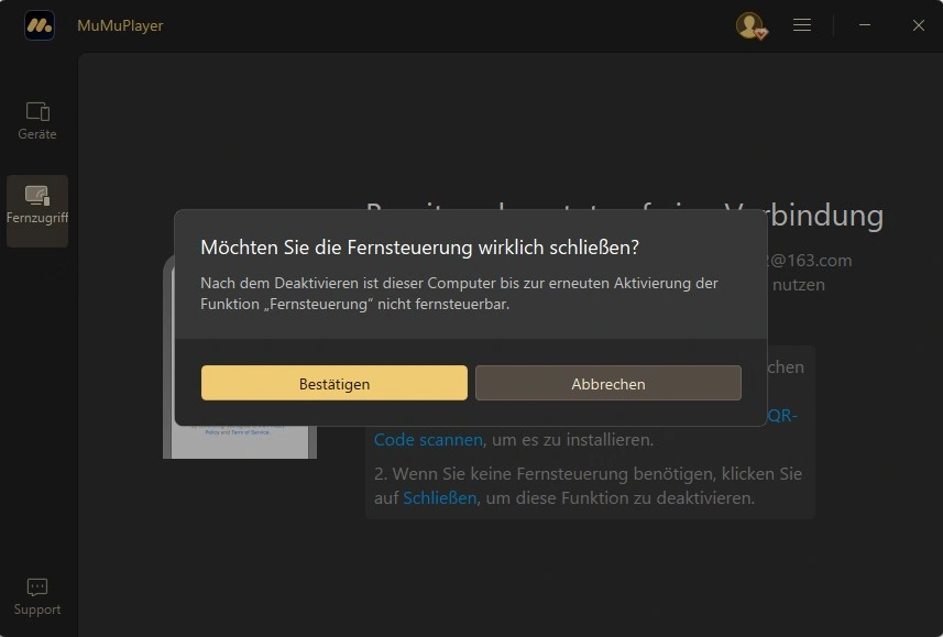 Fernsteuerung deaktiviert