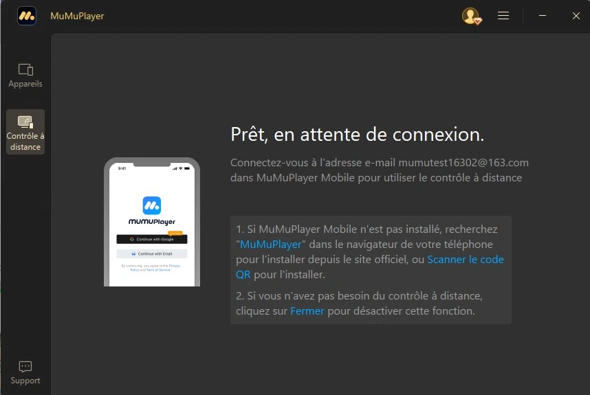 Interface après connexion