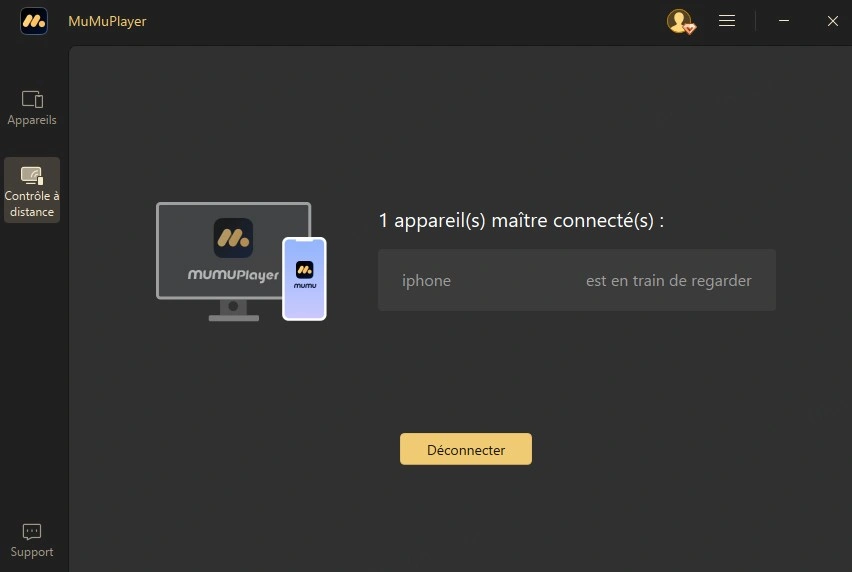 Appareil actuellement sous contrôle à distance par MuMuPlayer Mobile