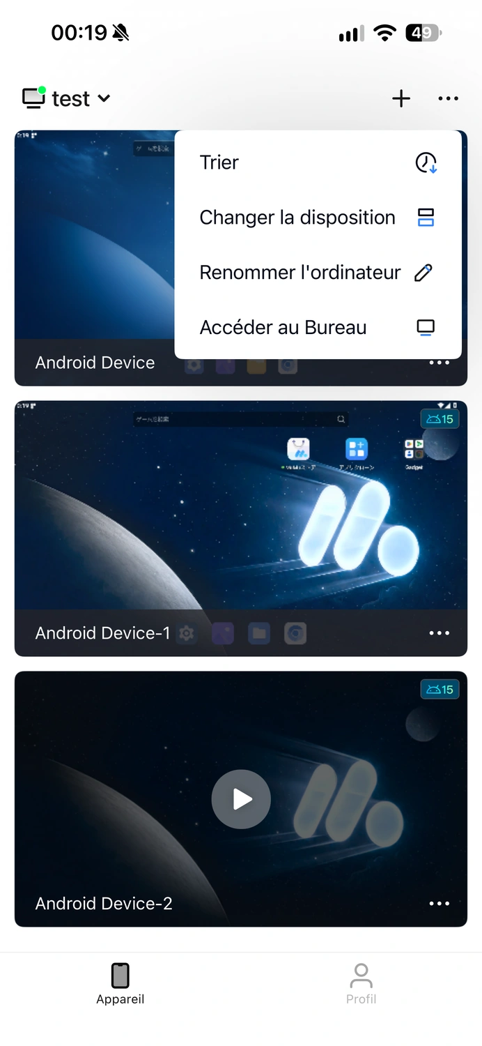 Créer un appareil Android à distance