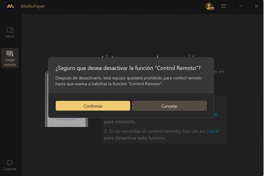 Control remoto desactivado