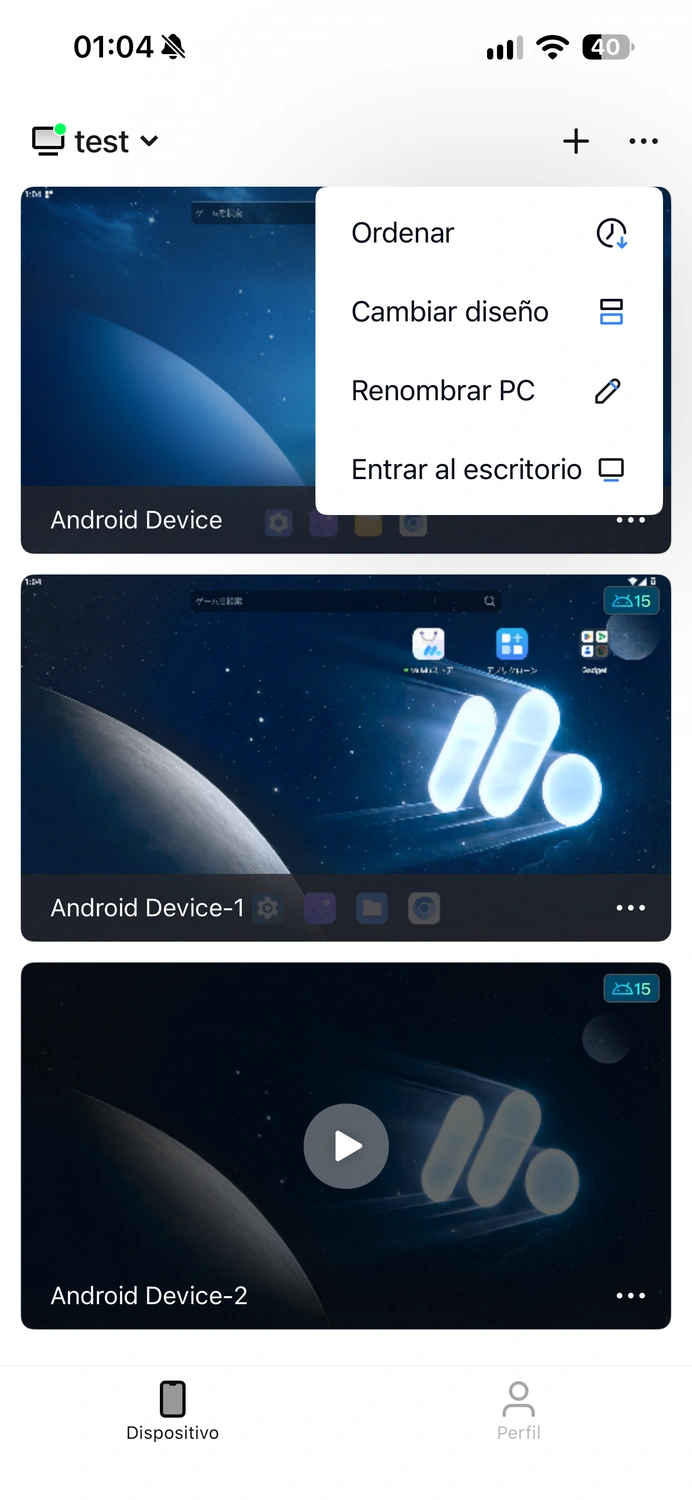 Crear un dispositivo Android de forma remota