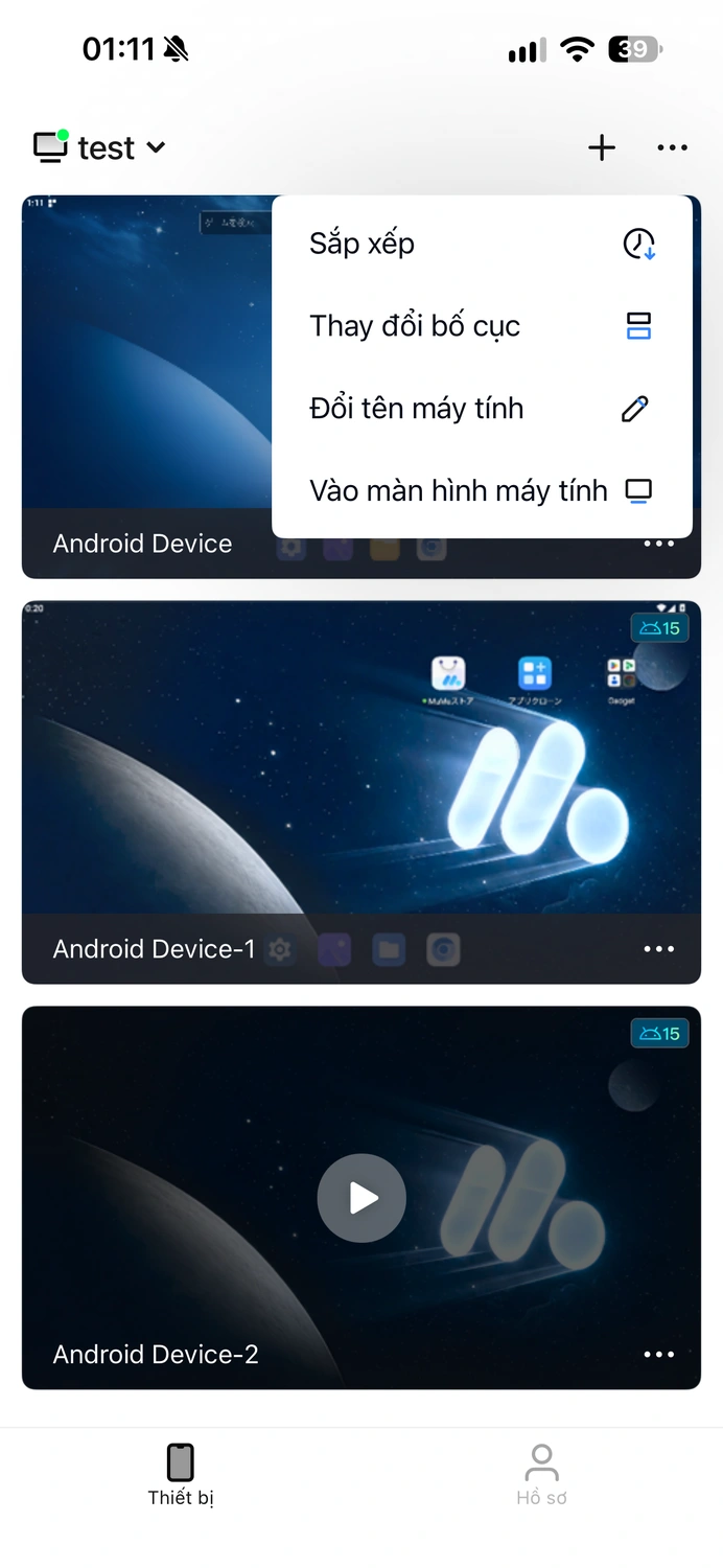 Tạo thiết bị Android từ xa