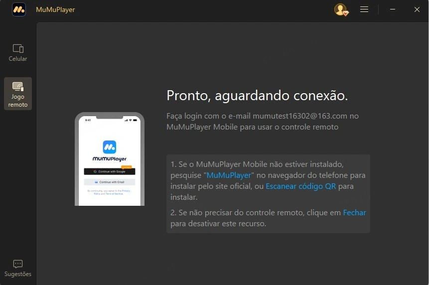 Interface após o login